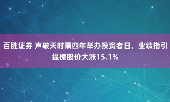 百胜证券 声破天时隔四年举办投资者日，业绩指引提振股价大涨15.1%