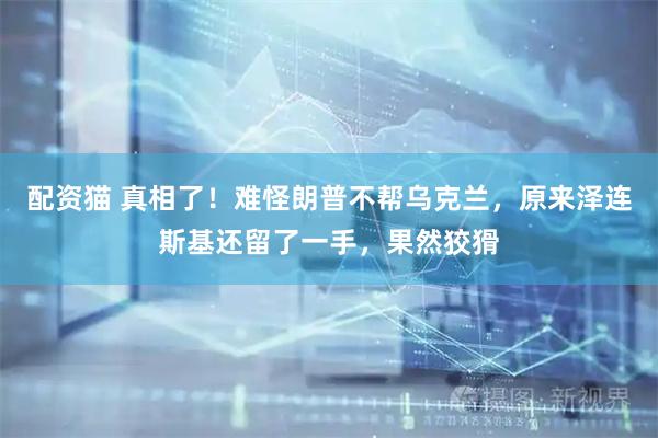 配资猫 真相了！难怪朗普不帮乌克兰，原来泽连斯基还留了一手，果然狡猾
